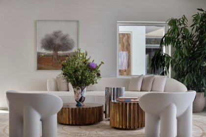 The lobby of Deos Hotel in Mykonos, Greece