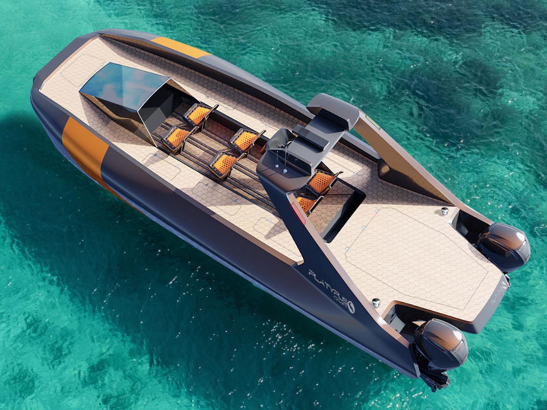 Three faces of Platopus hybrid submarine on clear waters