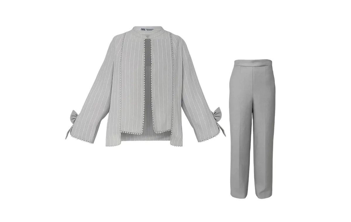 Women's coat and pants with bow-tie sleeves