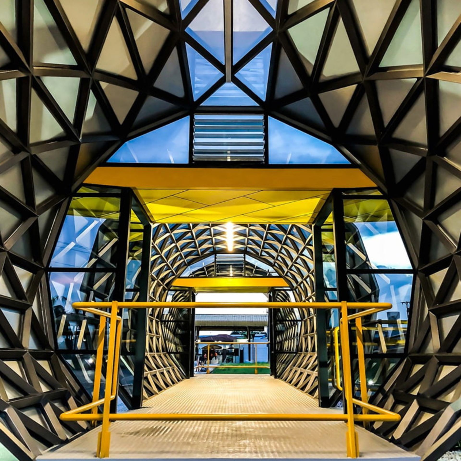   Amazon bus station with a geometric and tunnel-like structure 