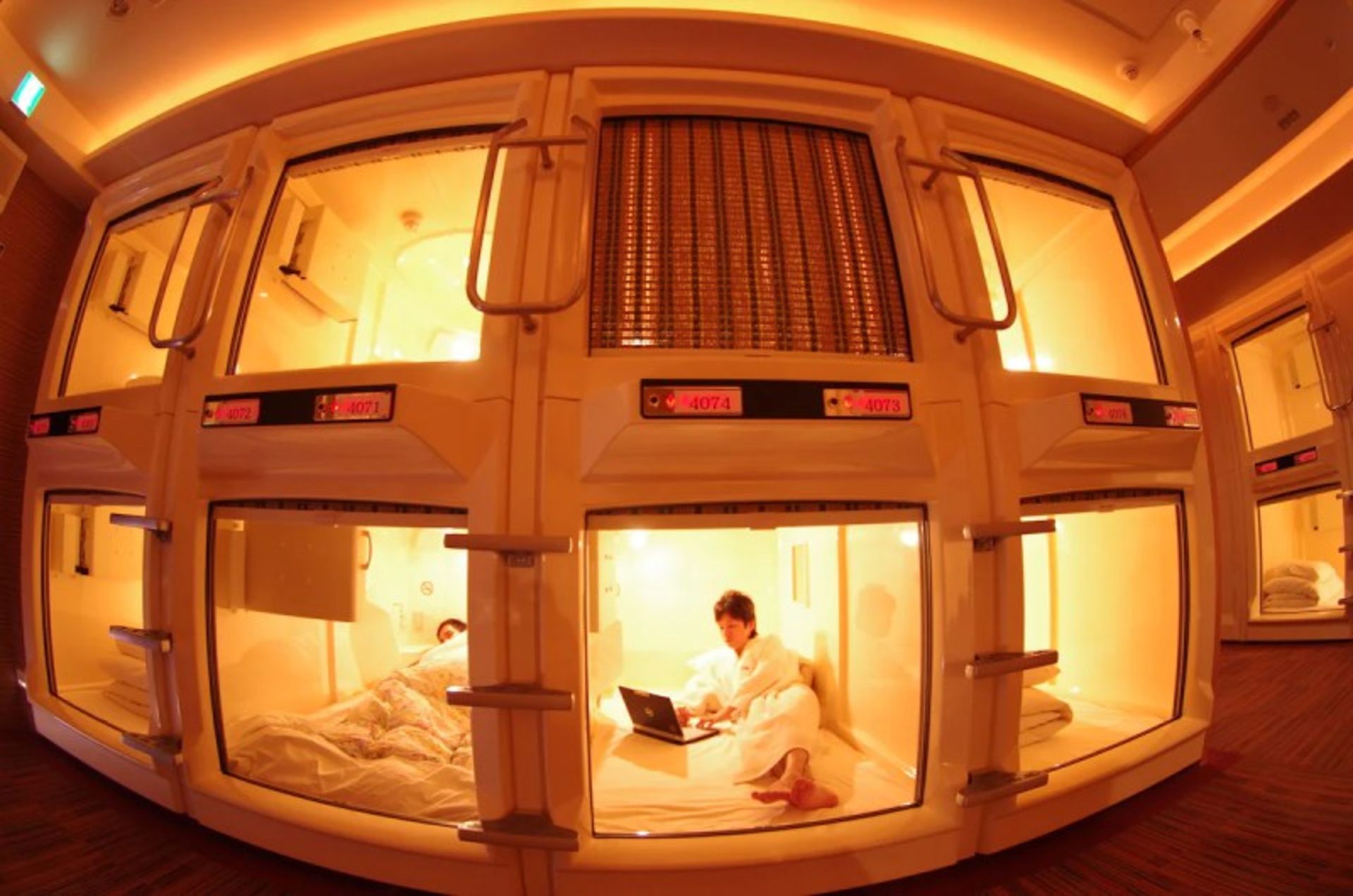 Capsule rooms of this hotel in Osaka, Japan