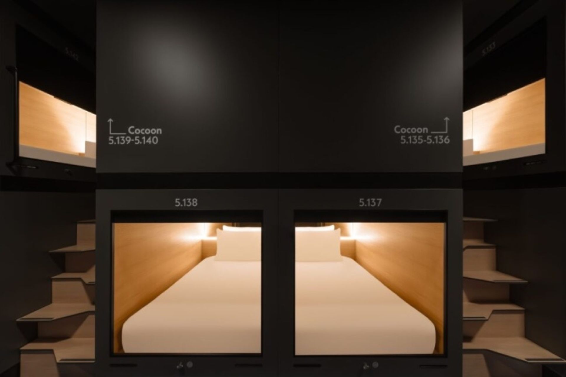 Capsule rooms next to each other at Zdol Hotel London