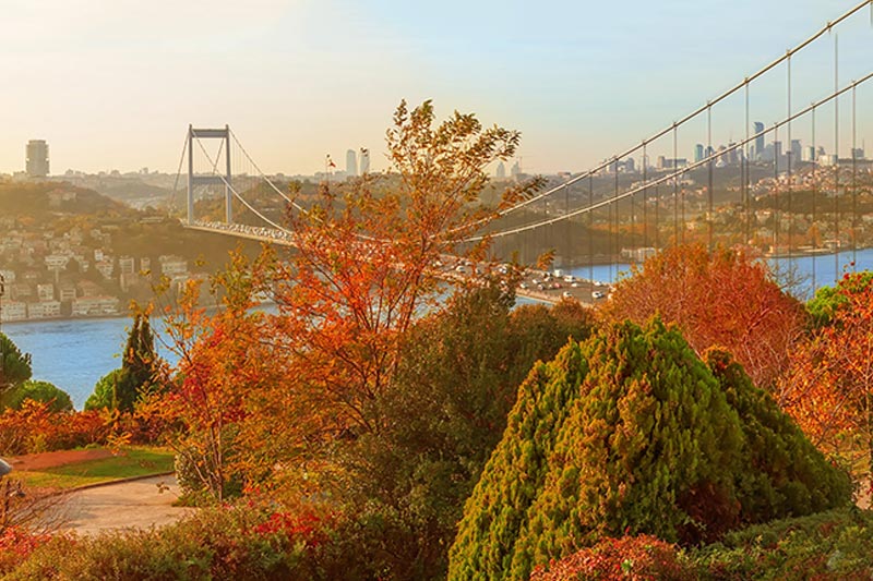 Autumn landscape of the Bosphorus Bridge