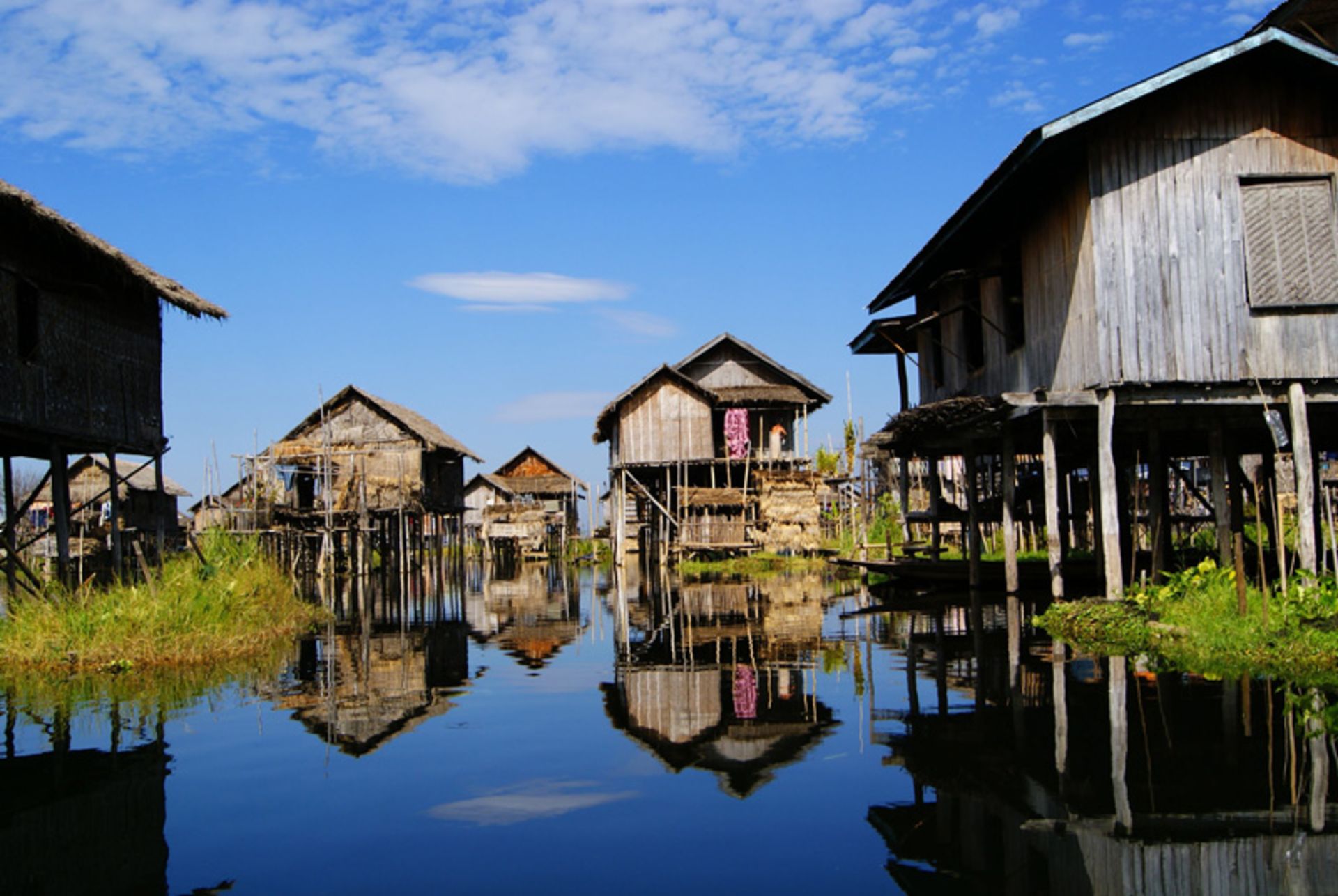 Houses on the water in Myanmar
