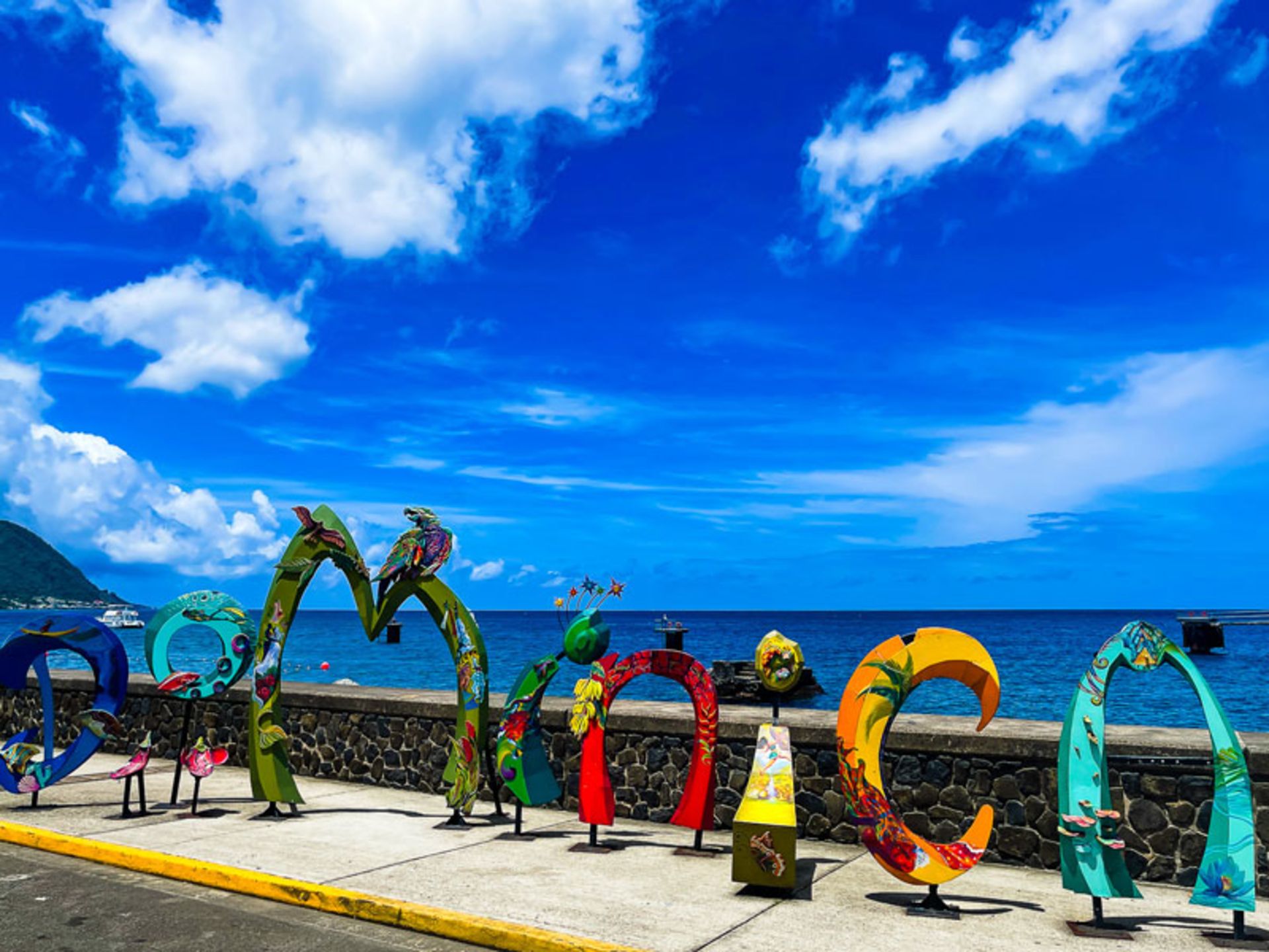 Artistic and colorful painting of Dominica along the coastline