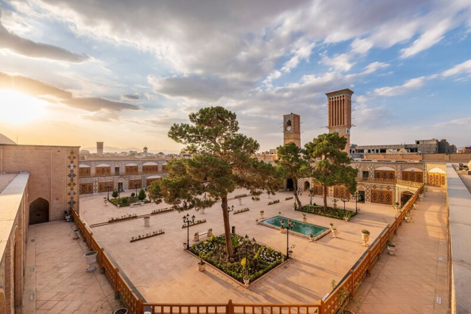 Aerial view of Karvanika traditional hotel in Vakil caravanserai, Kerman