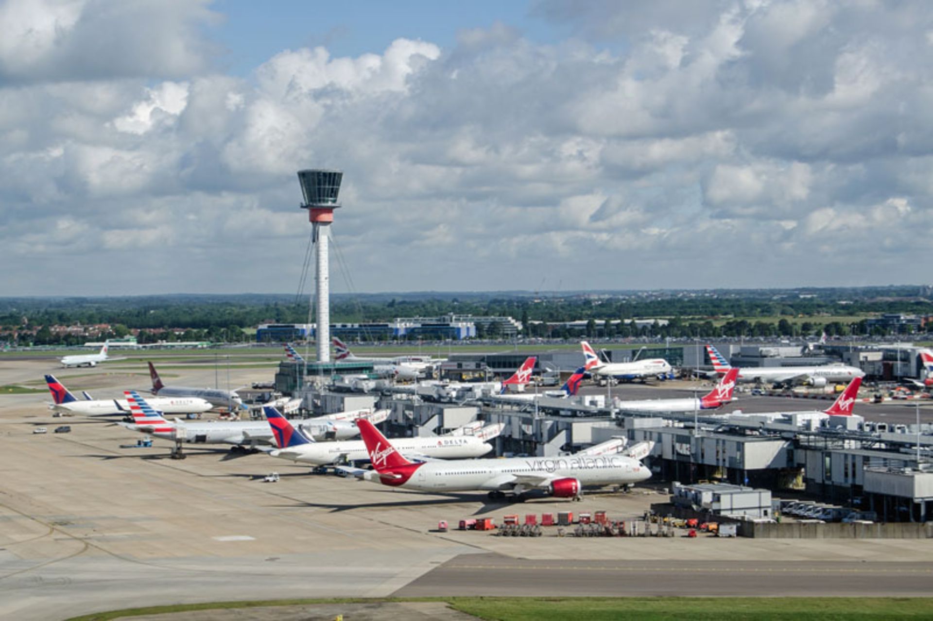 Runway and aircraft parking area at London Heathrow Airport
