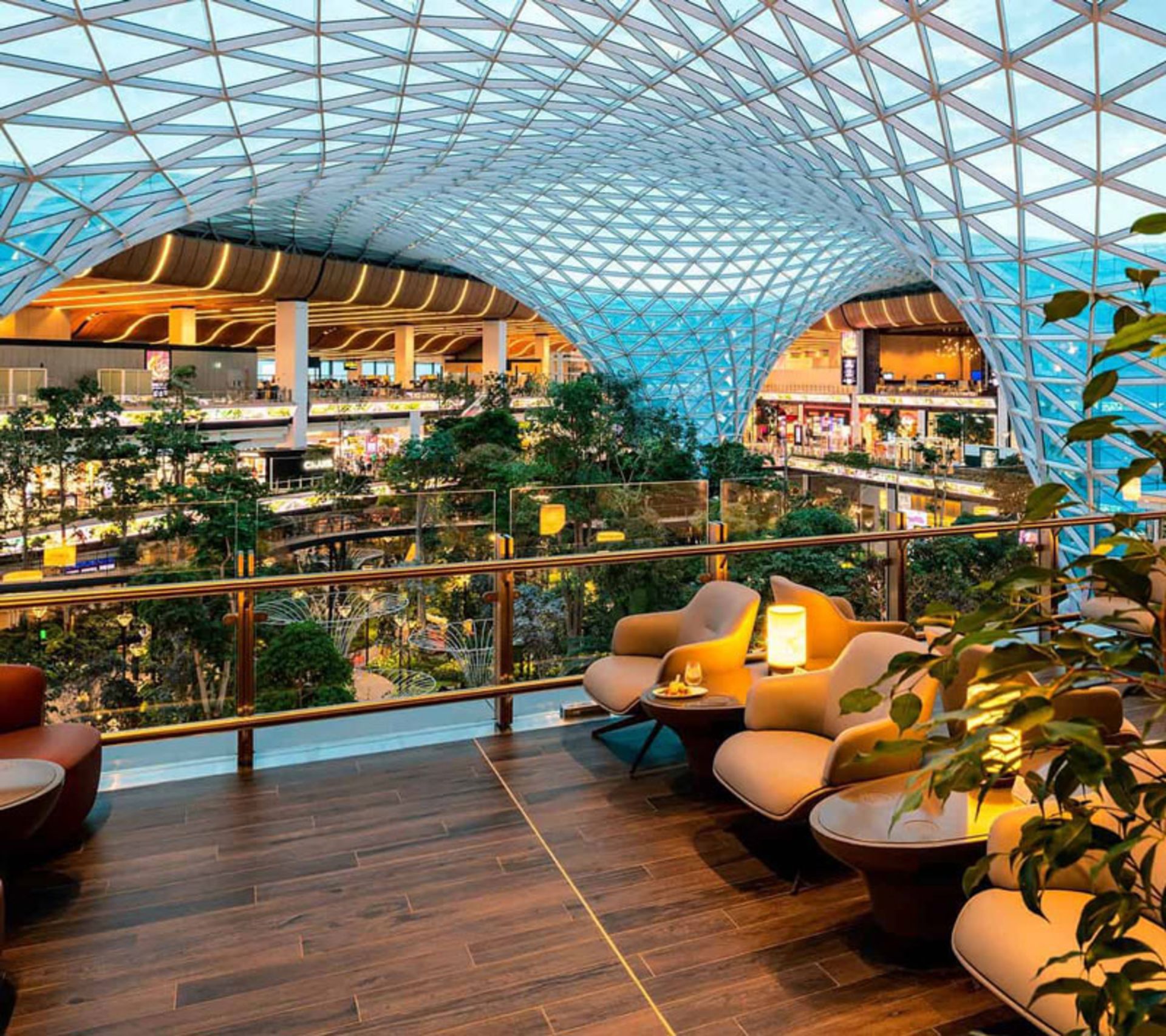 Interior of luxury lounge at Doha Hamad International Airport, Qatar