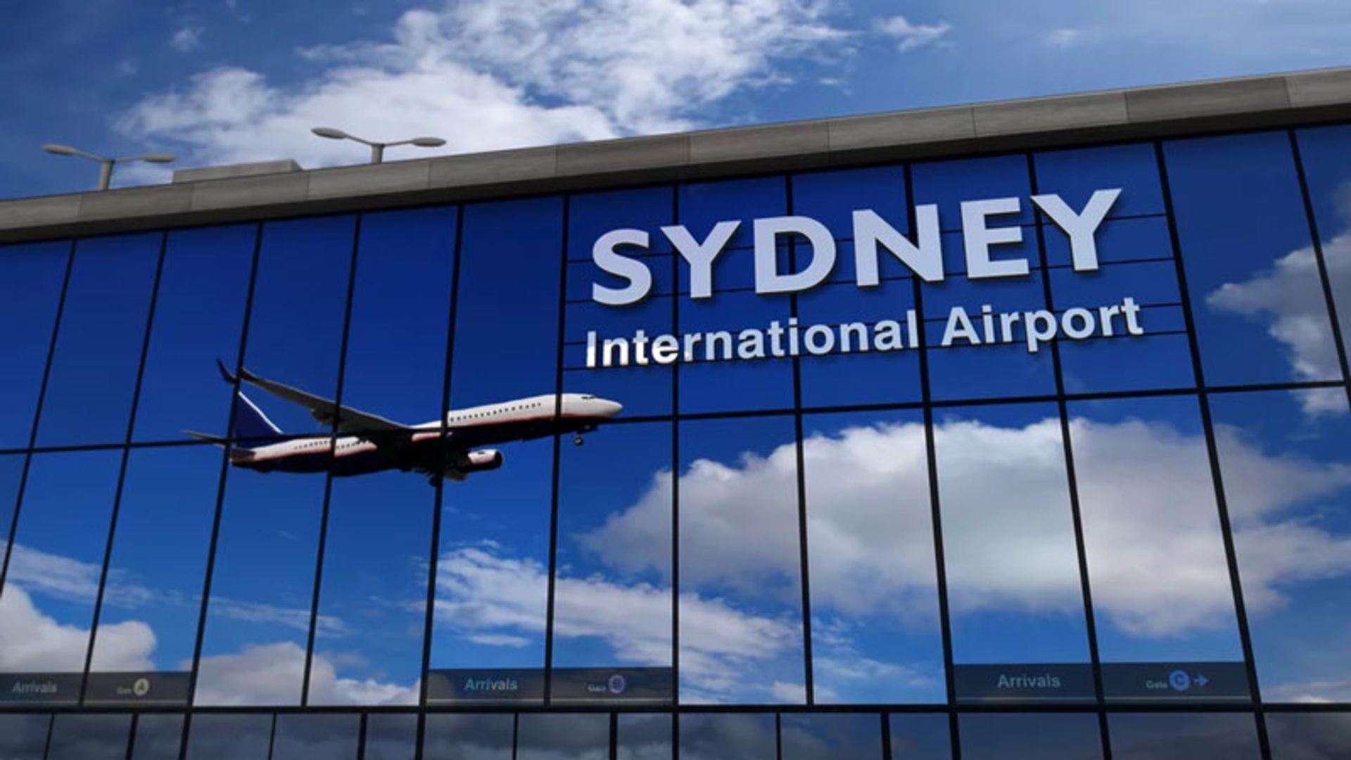 Glass facade of Sydney International Airport