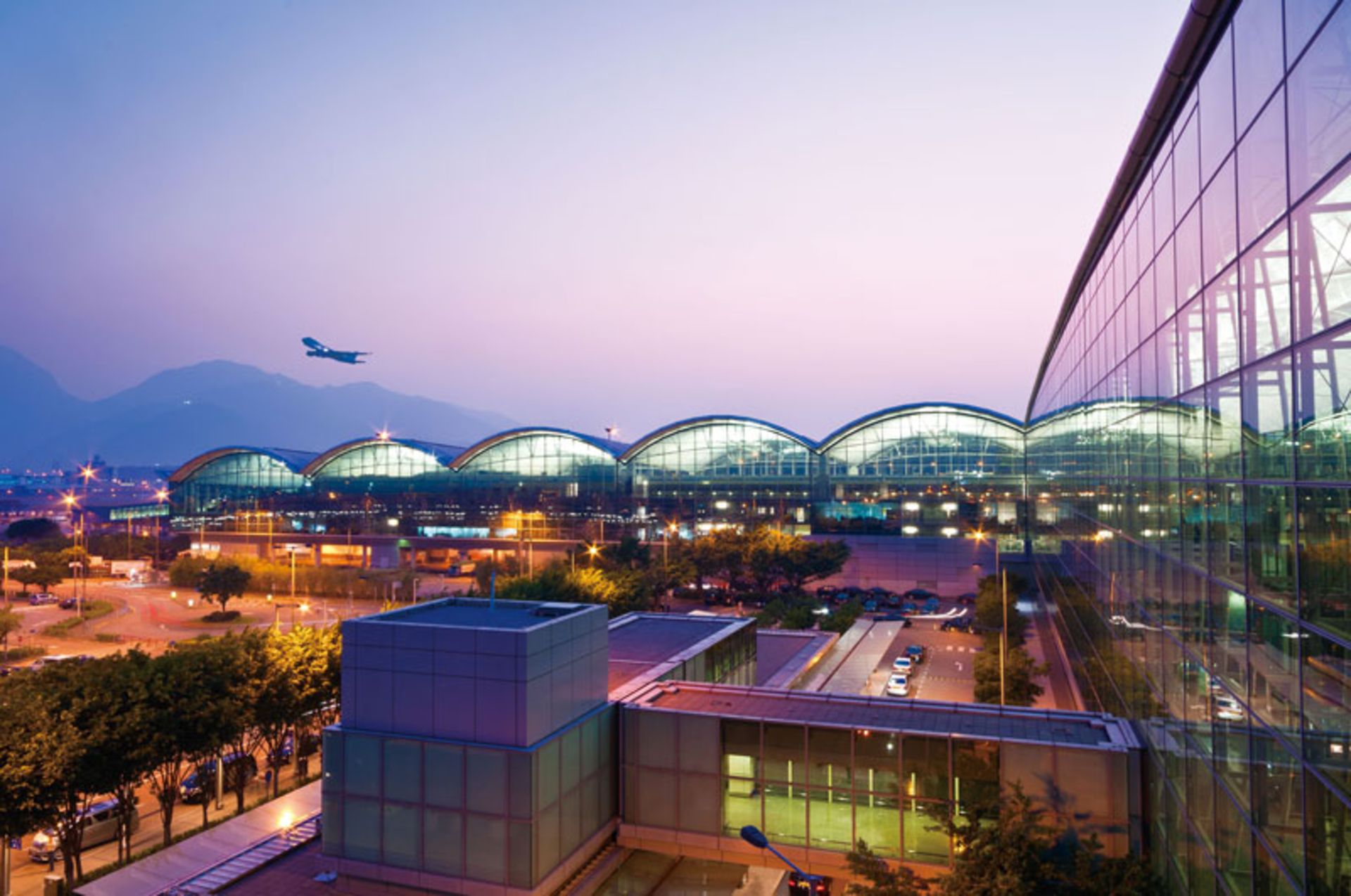 Hong Kong International Airport at dusk