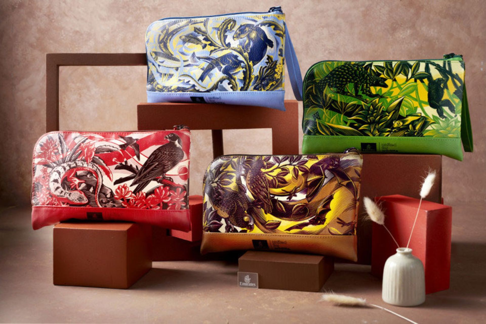 A collection of premium economy class sanitary bags