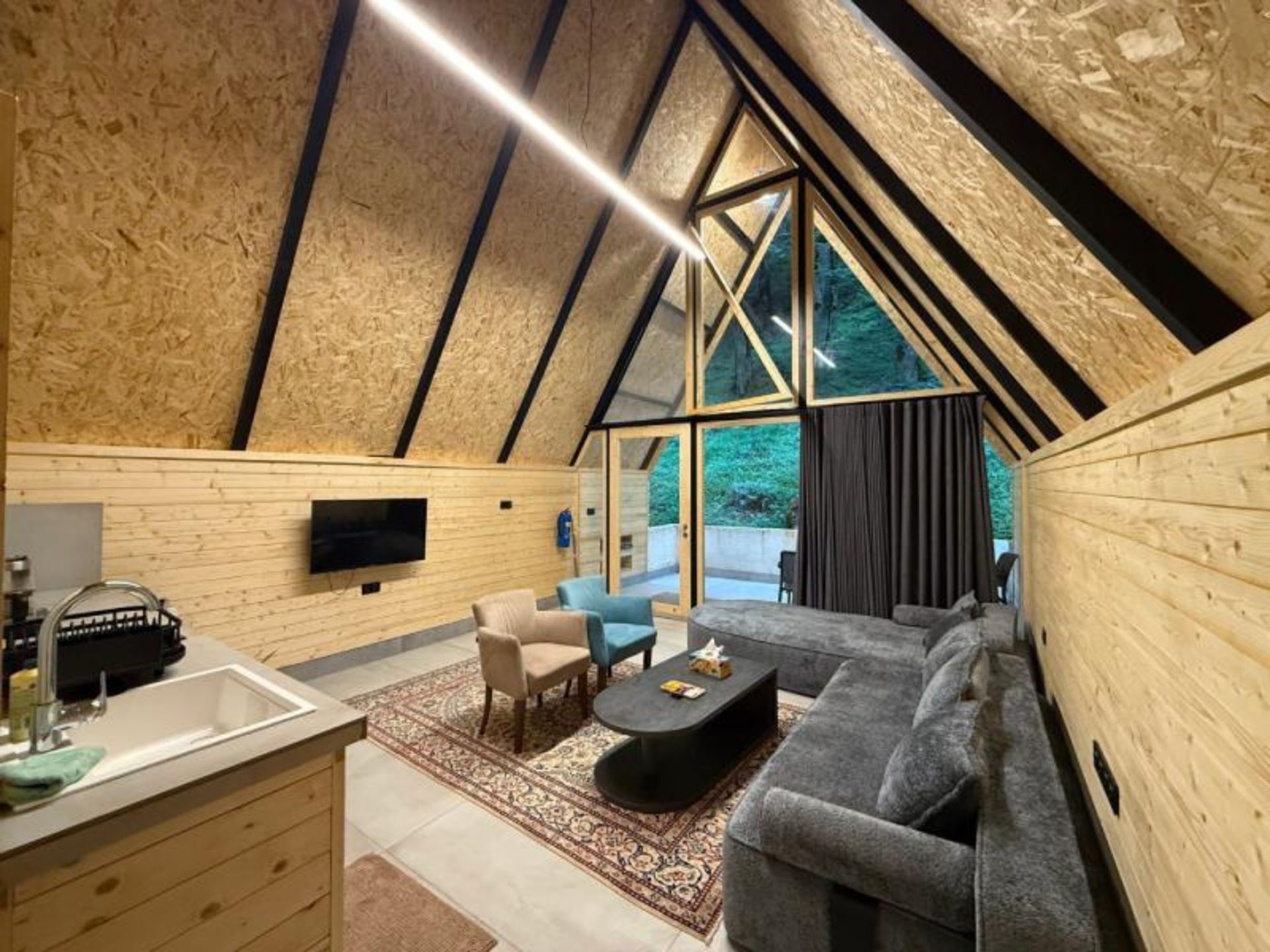 The interior of the Swiss hut of Abperi Royan tourist village