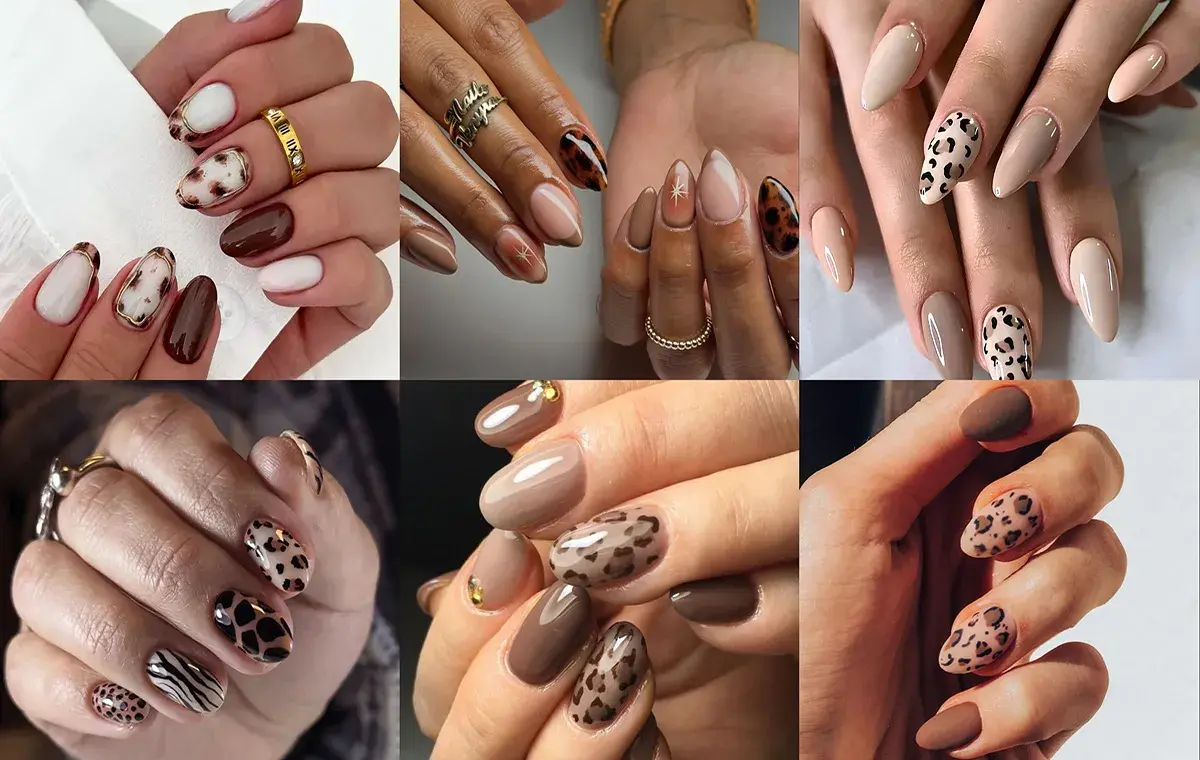 Brown cream leopard nail design