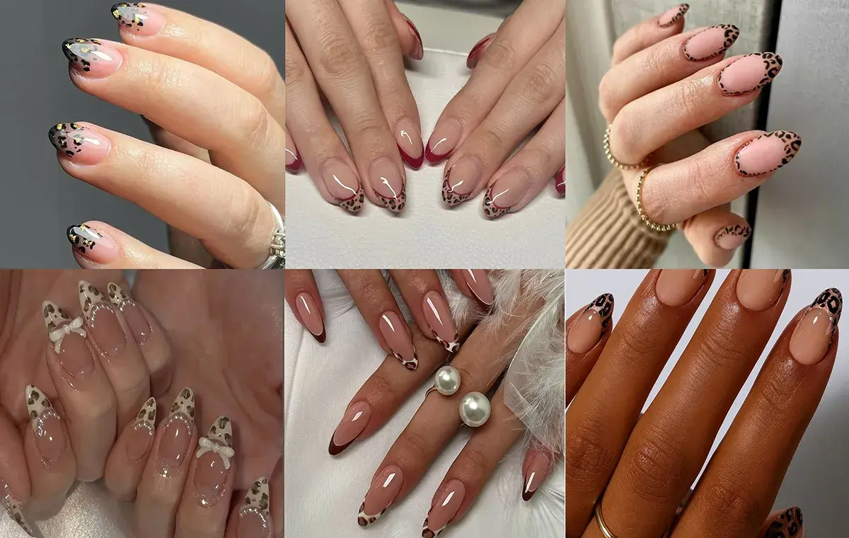 Leopard print French nails