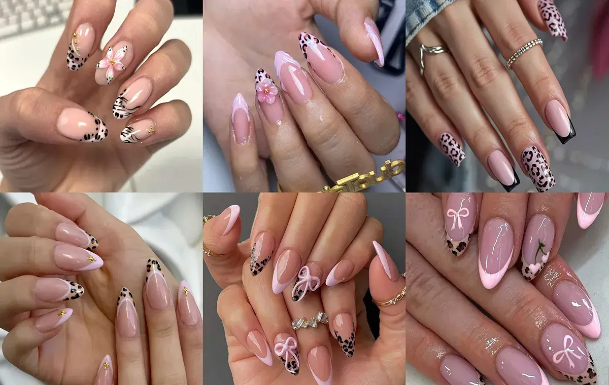 Pink leopard nail design