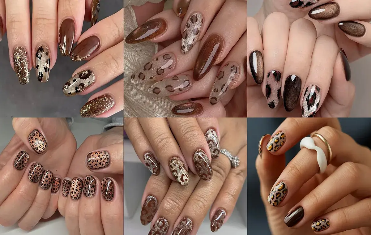 Leopard nail design with shine