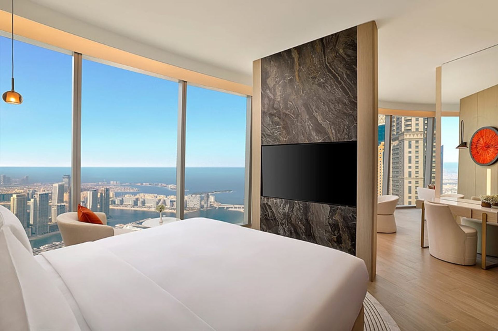 The room of Seel Dubai Marina Hotel facing the sea