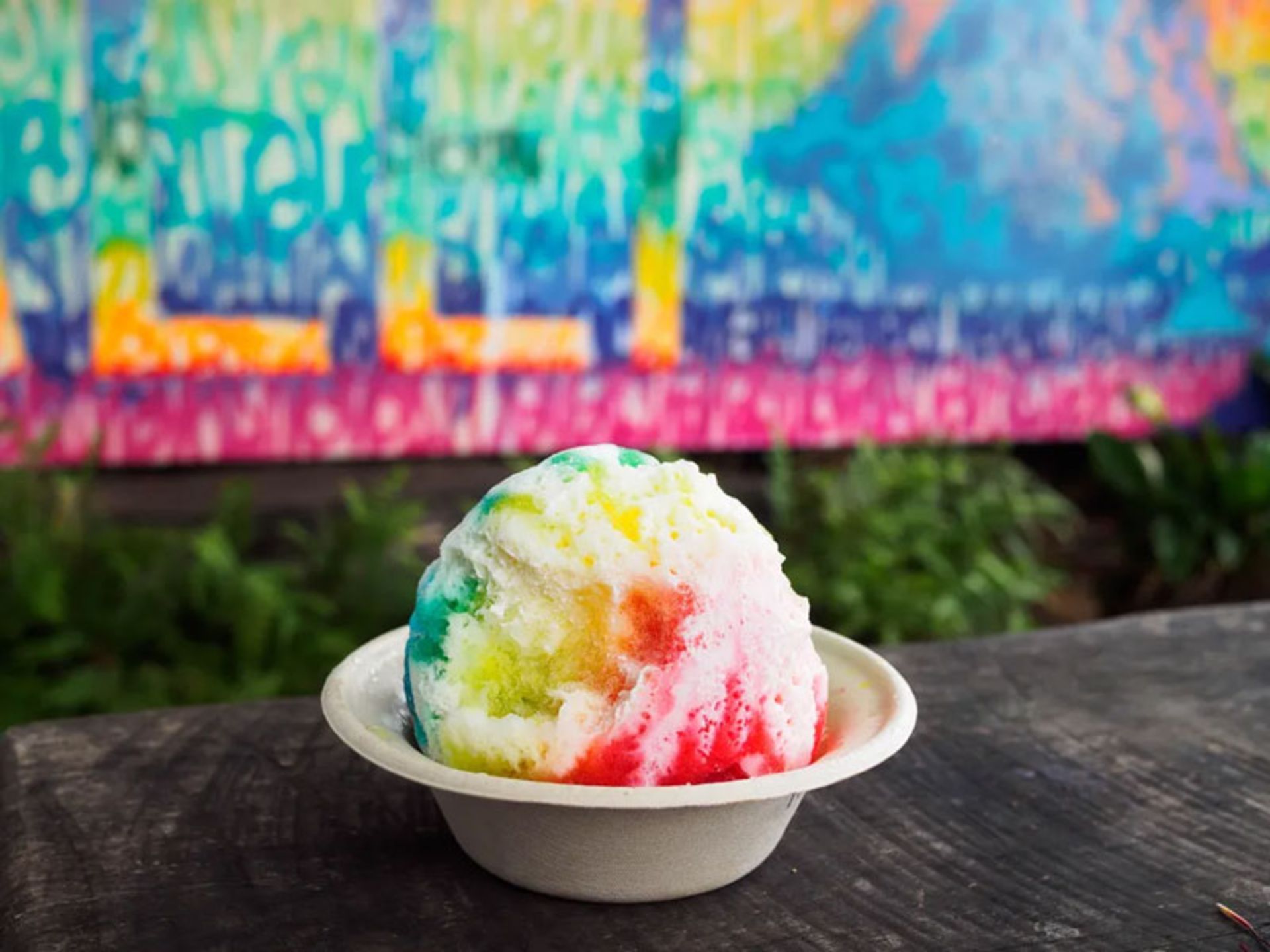 A bowl of colorful Hawaiian shaved ice