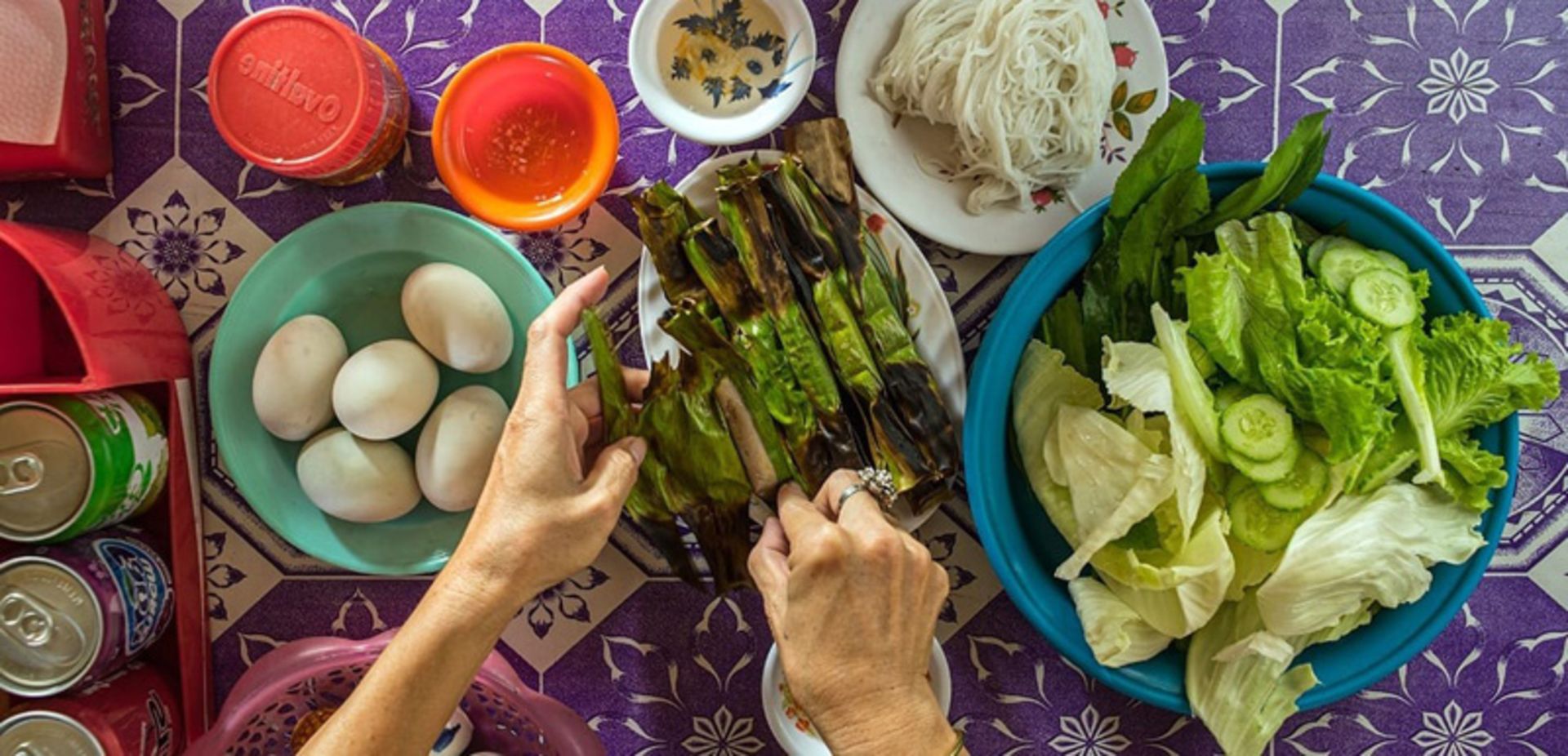 Traditional food table in Battambang, Cambodia