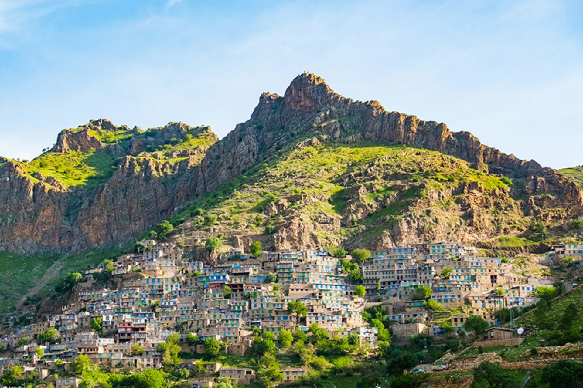 The terraced village of Oraman Takht in summer