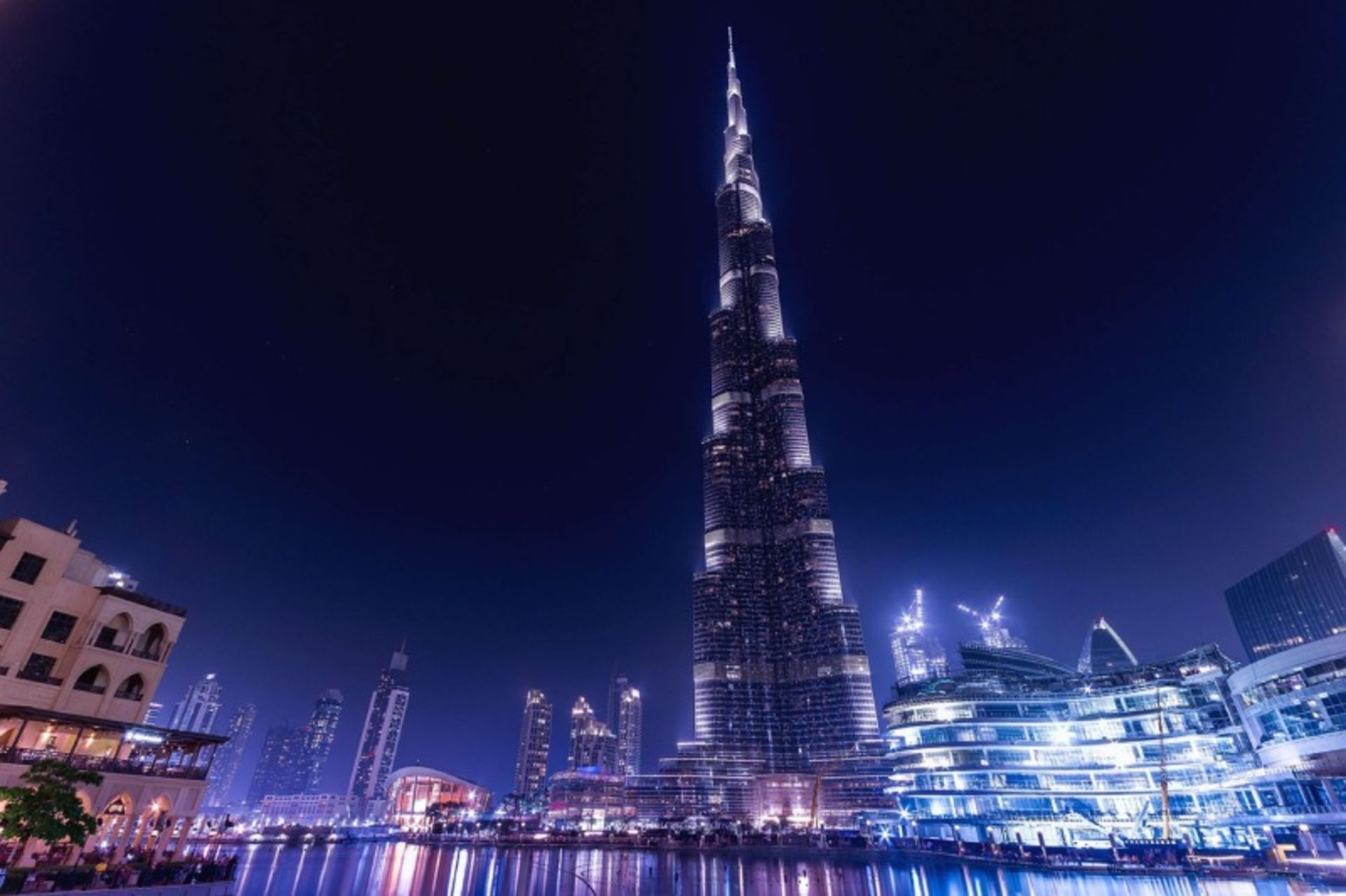 Exterior view of Burj Khalifa and surrounding buildings in Dubai