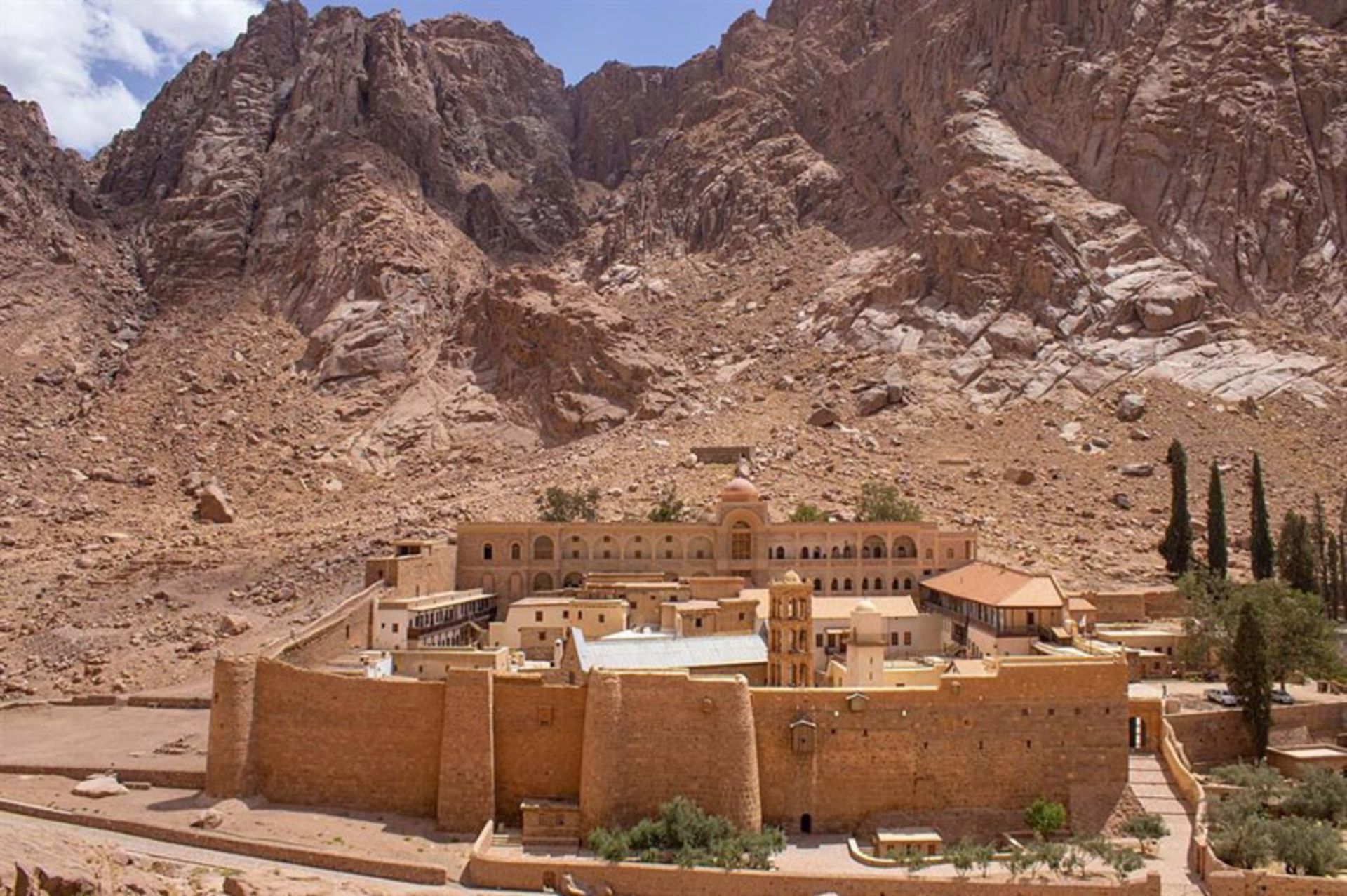 A view of the monastery of St. Catherine in the middle of Mount Sinai, Egypt