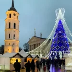 A view of the Christmas market in Vilnius Cathedral Square