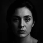 Close up black and white portrait of a lady