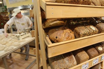 All kinds of German bread on the bakery shelf