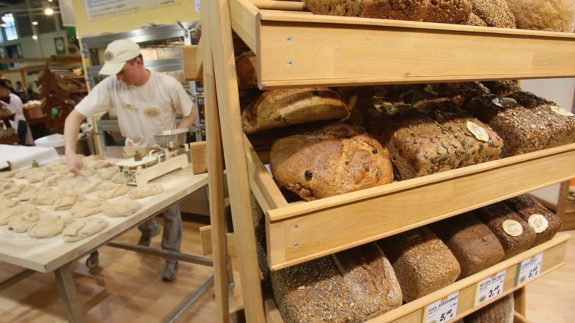 All kinds of German bread on the bakery shelf