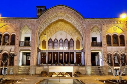 The exterior and courtyard of the Ameri House in Kashan