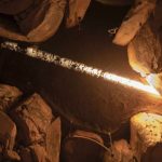 A ray of sunlight passing through a special window in the Newgrange tomb
