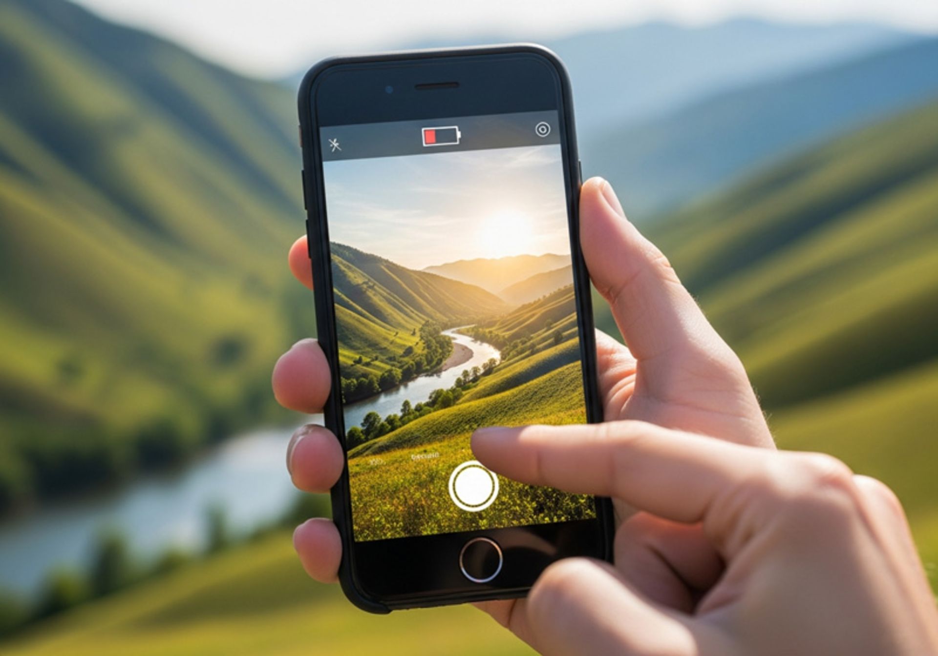 Photography with a low-charge phone in nature