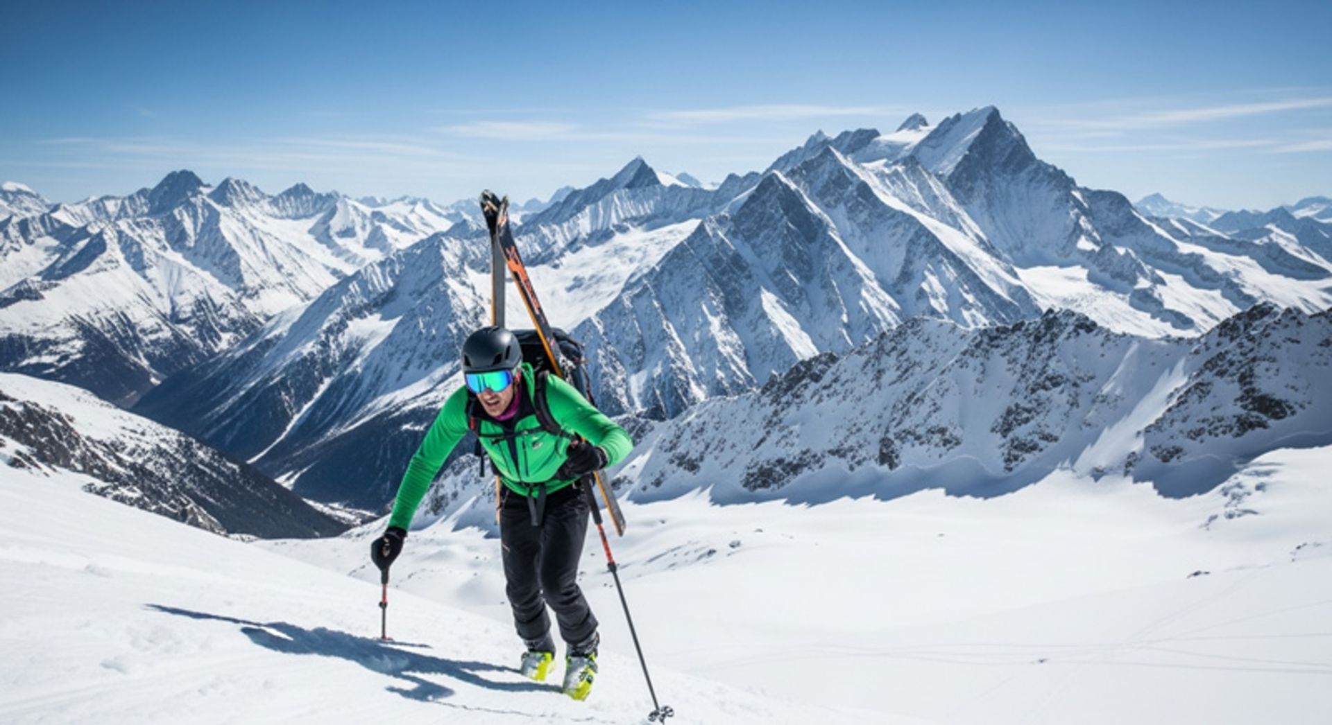 Eskimo athlete climbing to the top of Mt