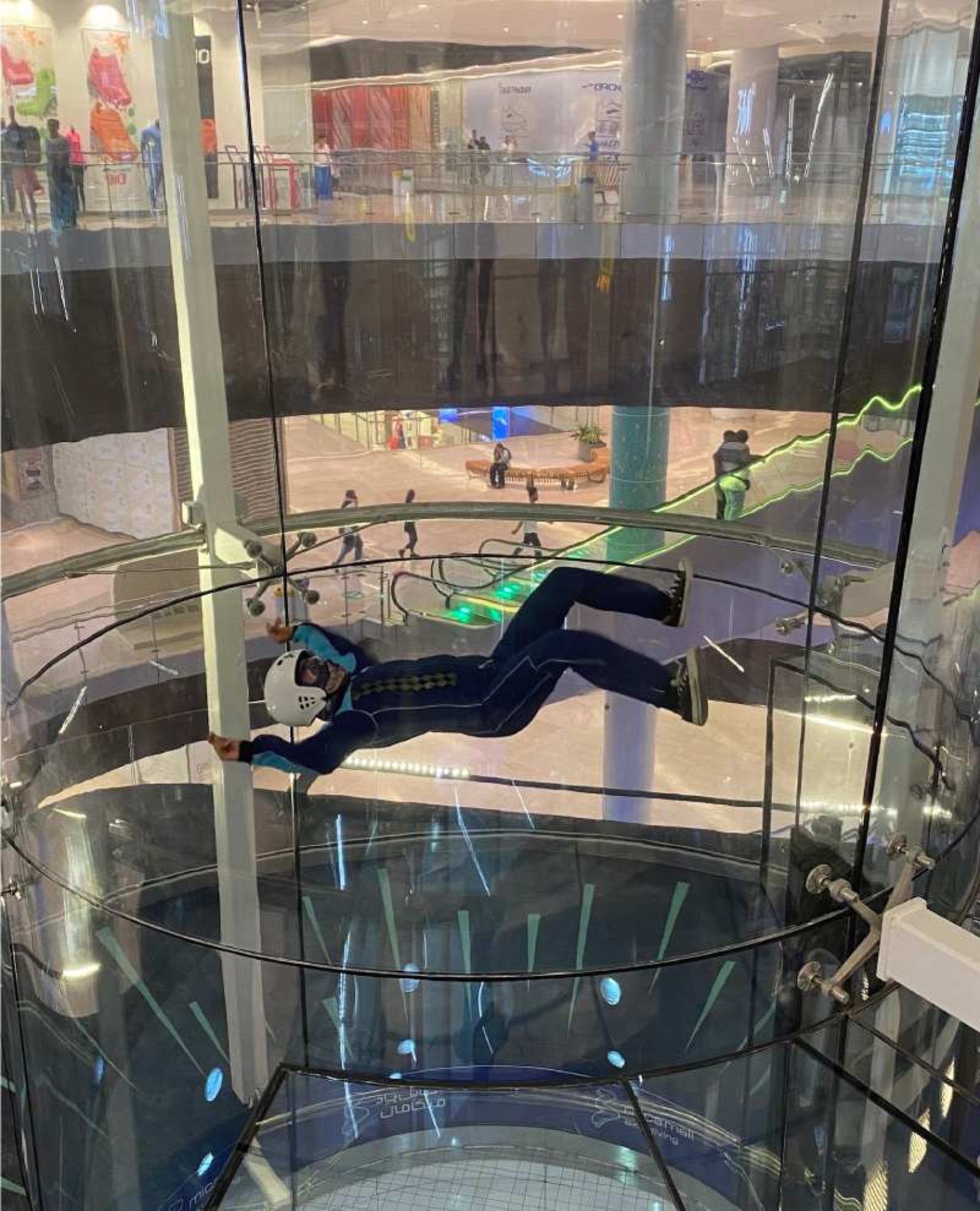 A person in special clothes inside the Mikamal Kish wind tunnel