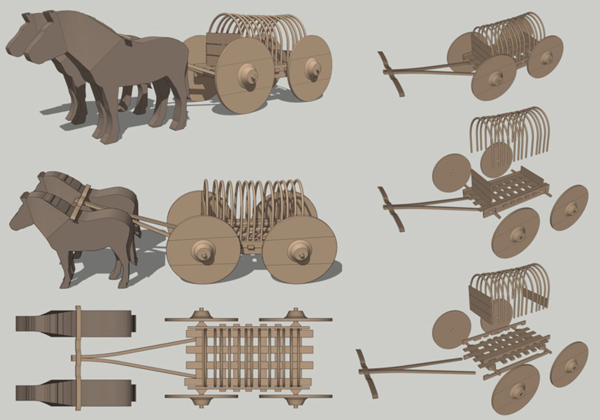 Details of the construction of the roofed chariot from the Bronze Age