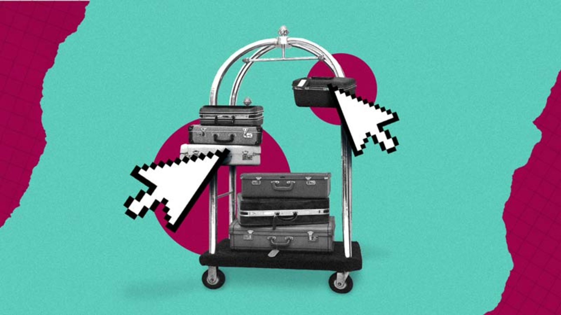 Luggage trolley with multiple travel bags and large digital indicators