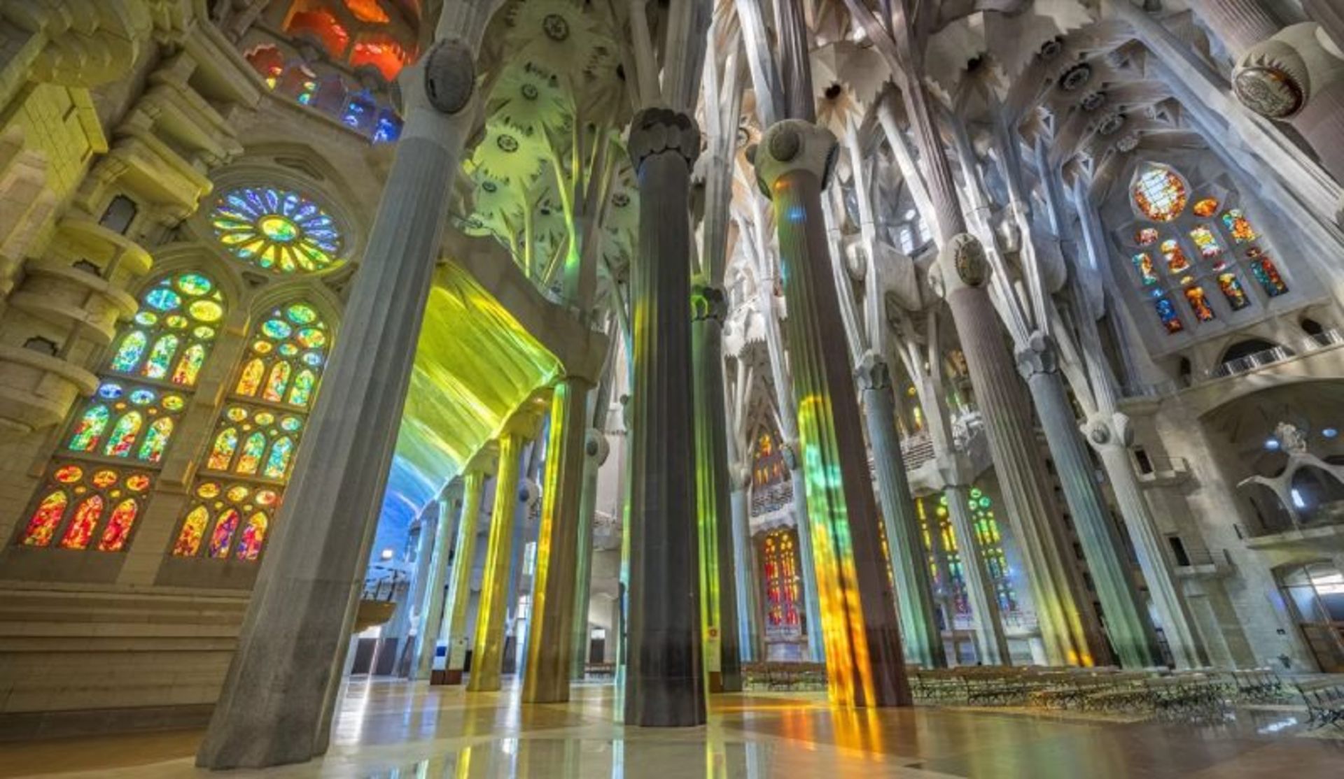 The interior of the Sagrada Familia church in Spain