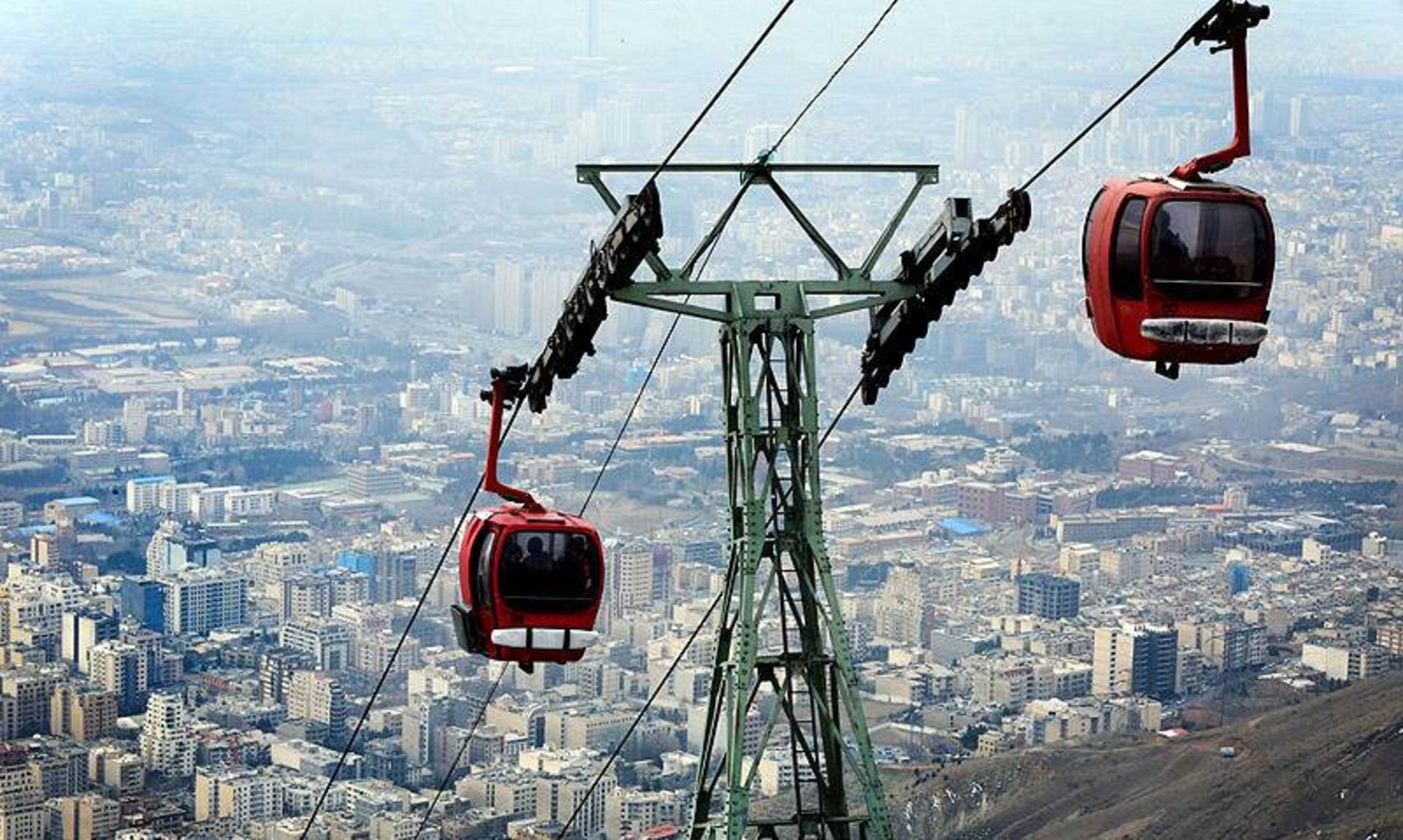 The view of the cable car cabins of Tochal Tehran