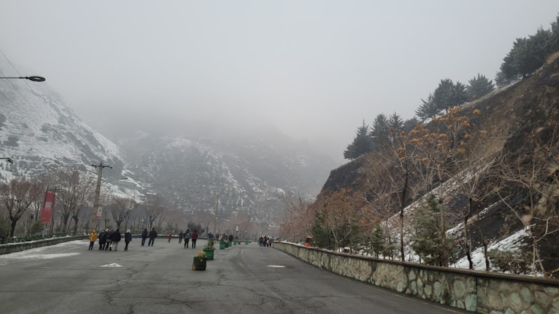 The health road on a snowy day towards the first resort station