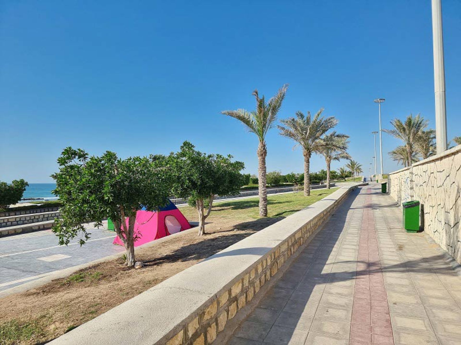 Walkway and palm trees in Aftab Qeshm beach park