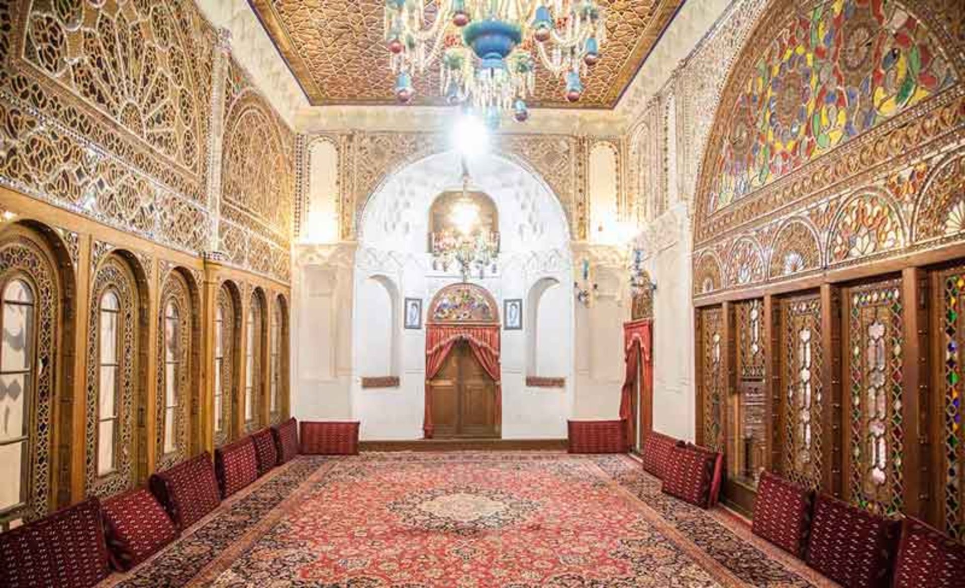 Interior decorations and wooden doors and windows of Hosseinieh Aminiha Qazvin