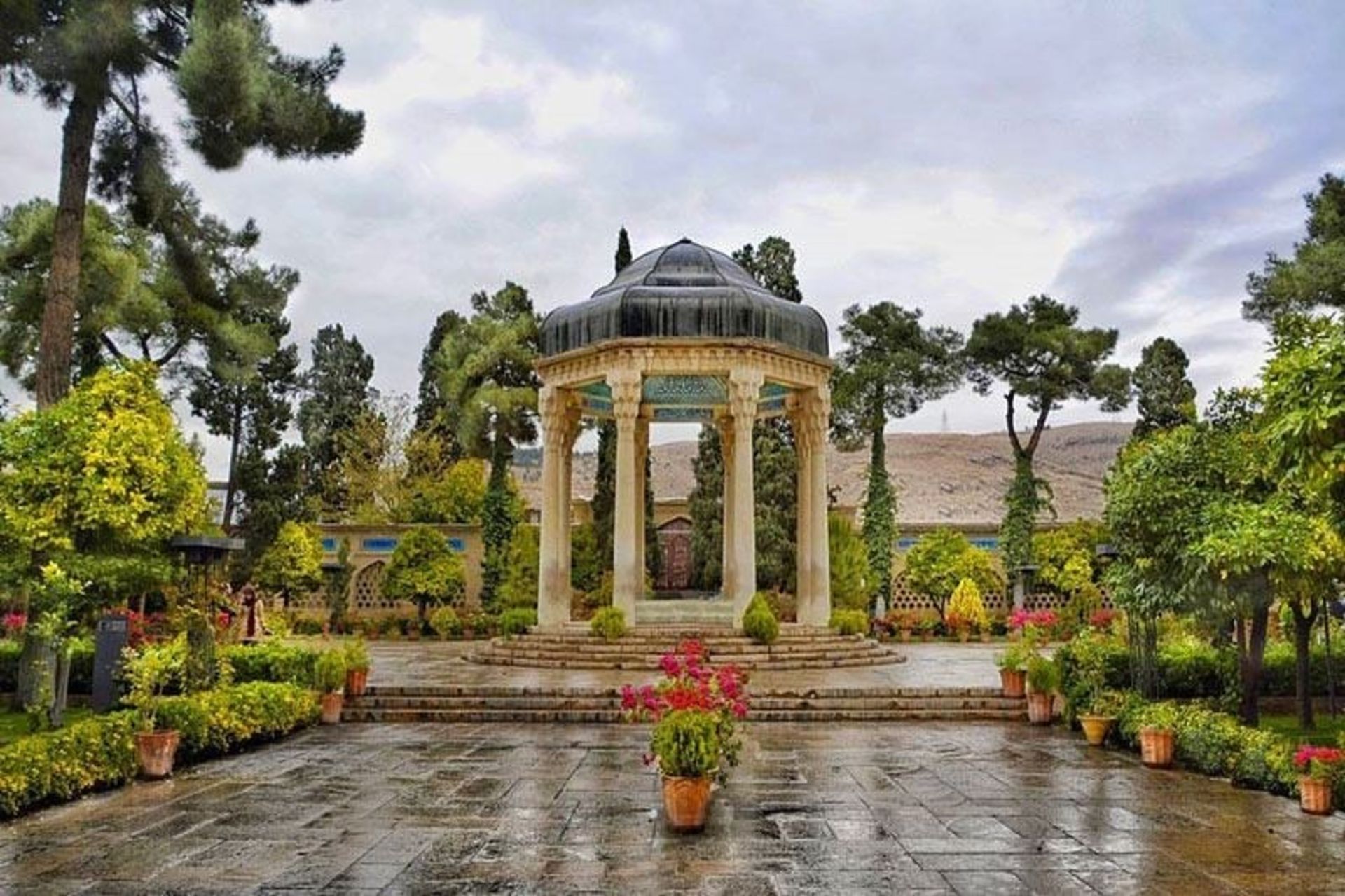 The tomb of Hafez Shirazi on a rainy day