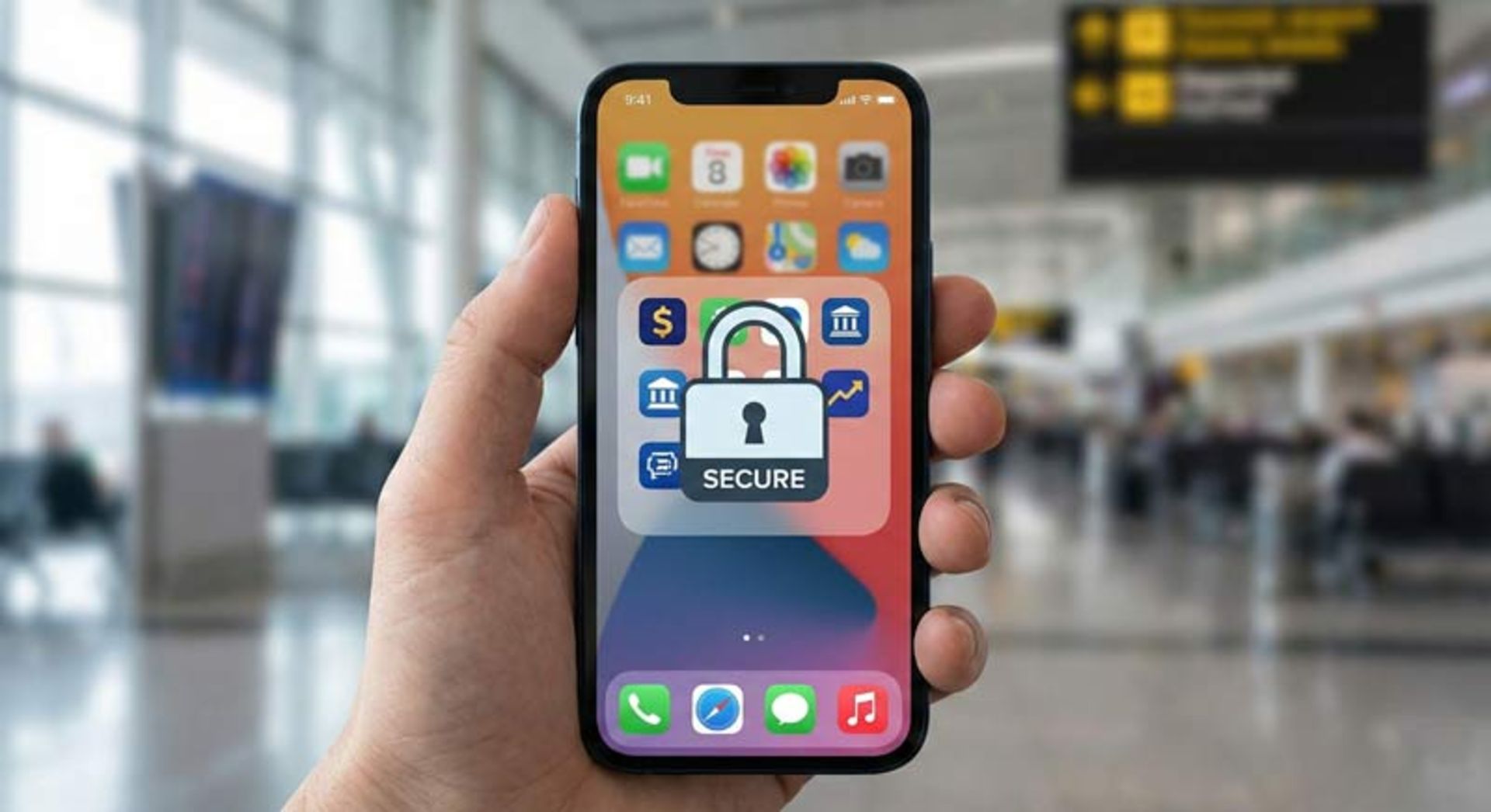 Large security lock image on phone screen