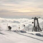 Resort ski resort with cloudy sky