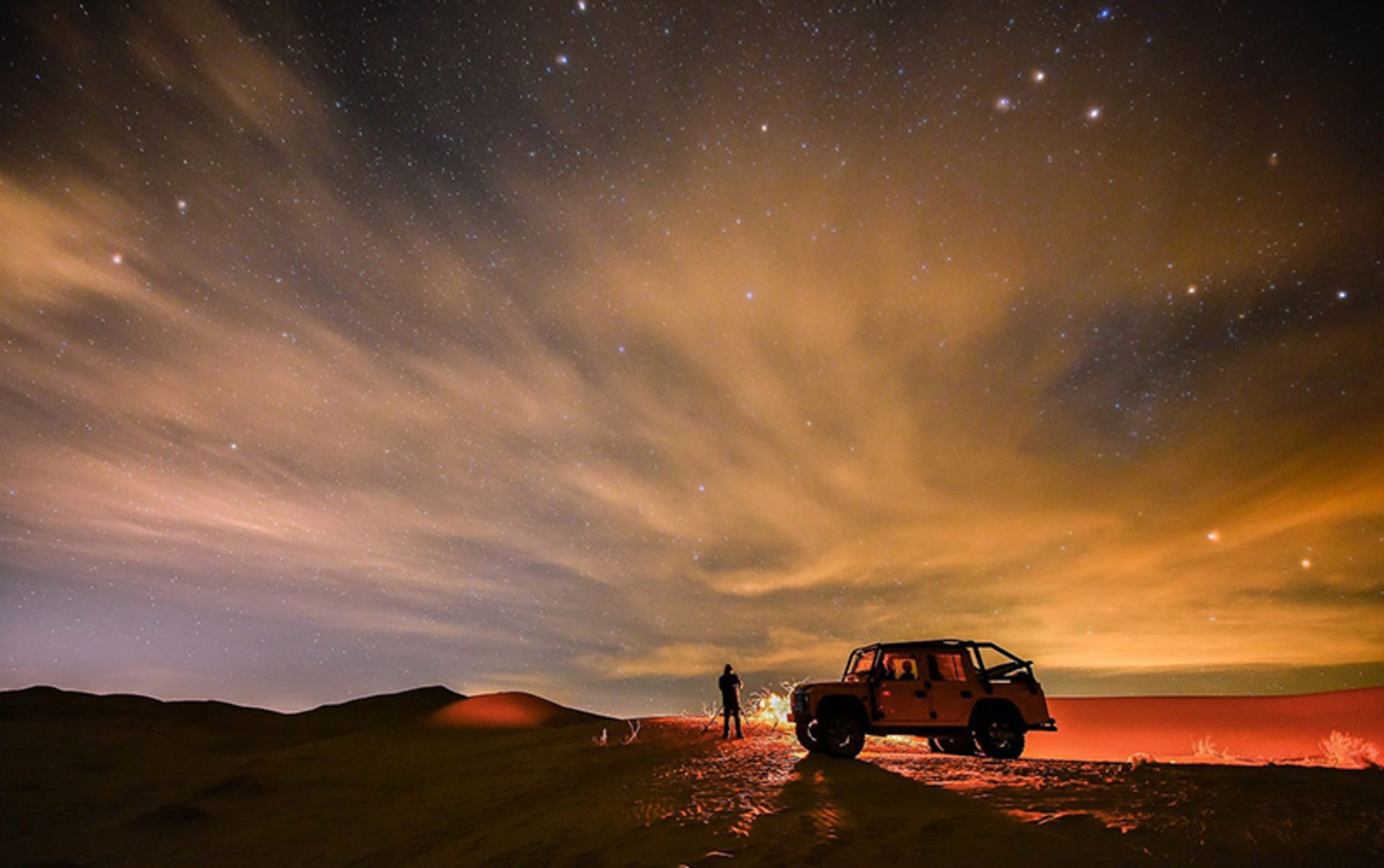 Camping in Maranjab desert at night