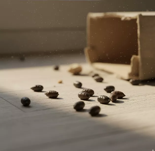 What is the shape of mouse droppings in rice?