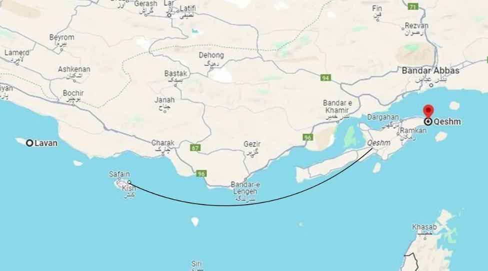 Distance from Kish to Qeshm on the map