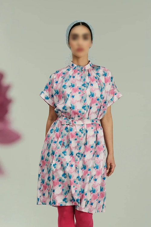 Women's short home made cotton shirt with floral and fantasy design