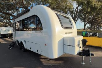 A three-sided view of the Morningstar caravan